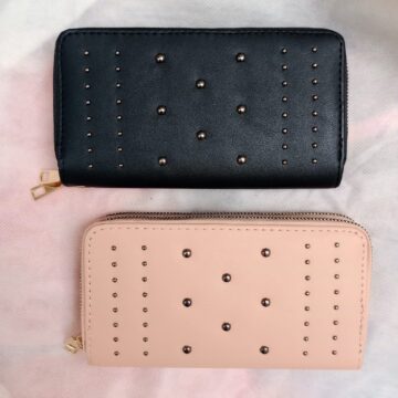 Billetera Mujer Zip Cuero Tachas Doradas