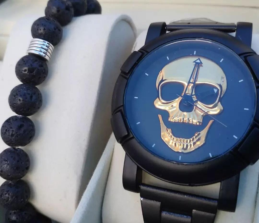 Reloj Deportivo Calavera Negro Resistente Agua - Imagen 4