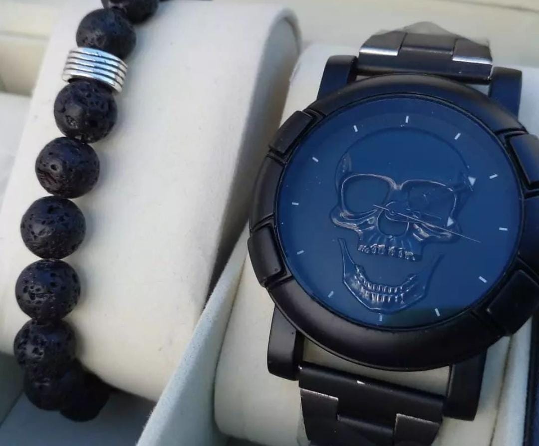 Reloj Deportivo Calavera Negro Resistente Agua - Imagen 6