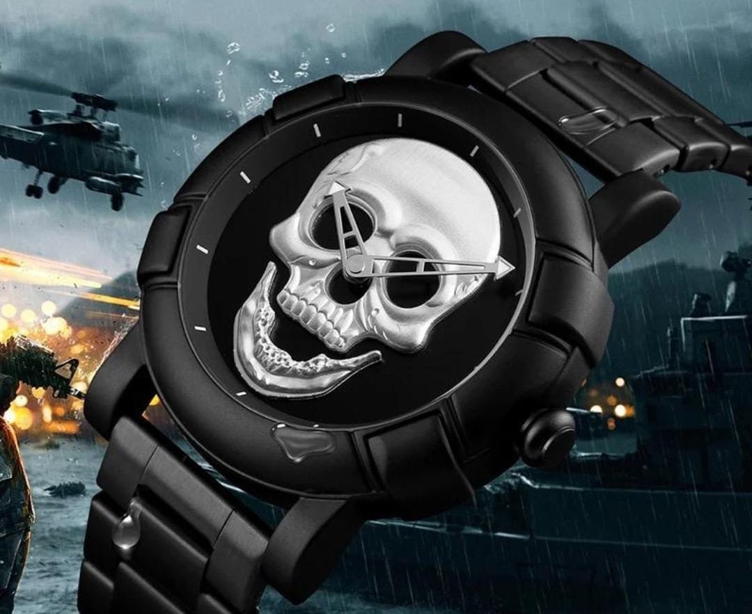 Reloj Deportivo Calavera Negro Resistente Agua