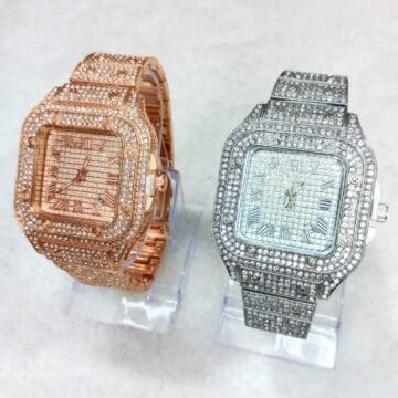 Reloj Cuadrado Acero Strass Brillantes Dorado y Plateado