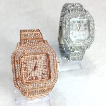 Alternative view of Reloj Cuadrado Acero Strass Brillantes Dorado y Plateado