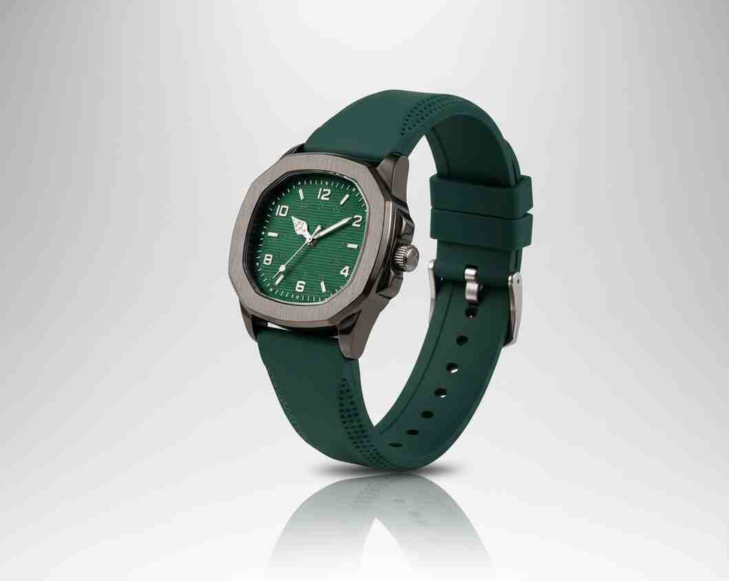 Reloj Analógico Cuadrado Correa Verde Deportivo