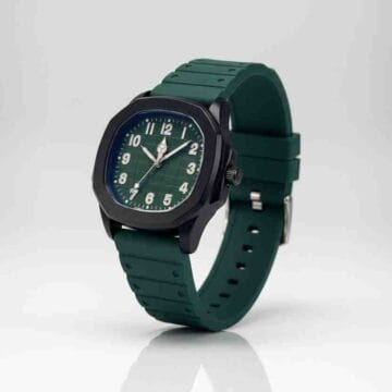 Reloj analógico cuadrado correa silicona verde oscuro