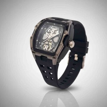 Reloj deportivo cuadrado esqueleto negro con correa de silicona