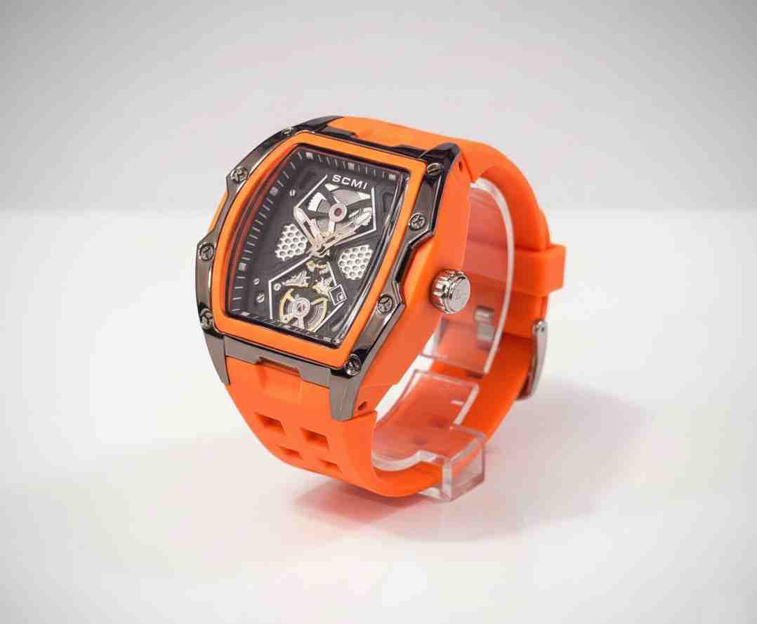 Reloj deportivo naranja correa silicona diseño moderno
