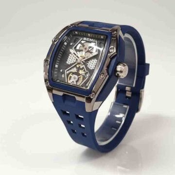 Reloj deportivo cuadrado azul con malla de goma