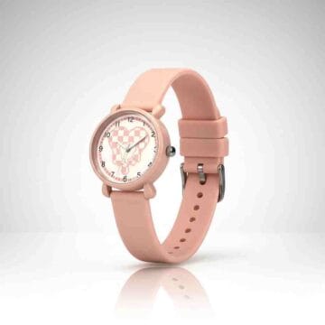 Reloj Análogo Rosa con Correa de Silicona y Diseño Cuadriculado