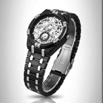 Reloj Deportivo Negro Acero Inoxidable Dial Blanco