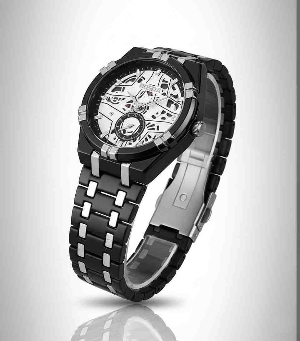 Reloj Deportivo Negro Acero Inoxidable Dial Blanco