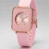 Reloj cuadrado rosa palo pulsera silicona cristales