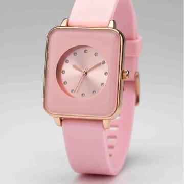 Reloj cuadrado rosa palo pulsera silicona cristales