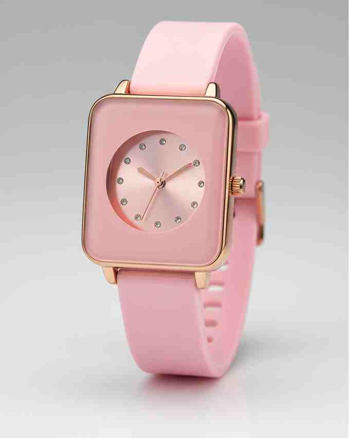 Reloj cuadrado rosa palo pulsera silicona cristales