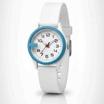 Reloj Analógico Deportivo con Correa Blanca y Bisel Azul