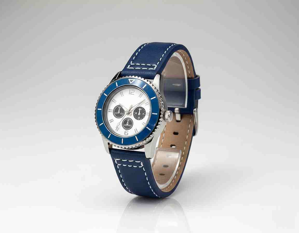 Reloj Cronógrafo Azul Marino Correa Cuero Blanca