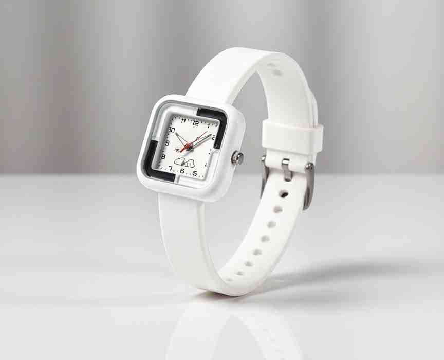 Reloj de pulsera cuadrado blanco correa silicona