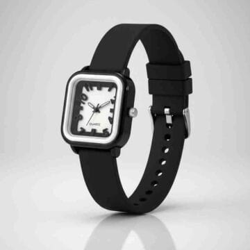 Reloj cuadrado analógico correa silicona negra