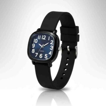 Reloj de Pulsera Cuadrado Azul Marino con Correa Negra
