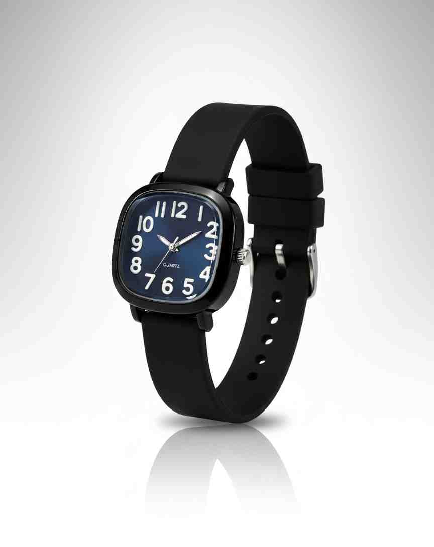 Reloj de Pulsera Cuadrado Azul Marino con Correa Negra