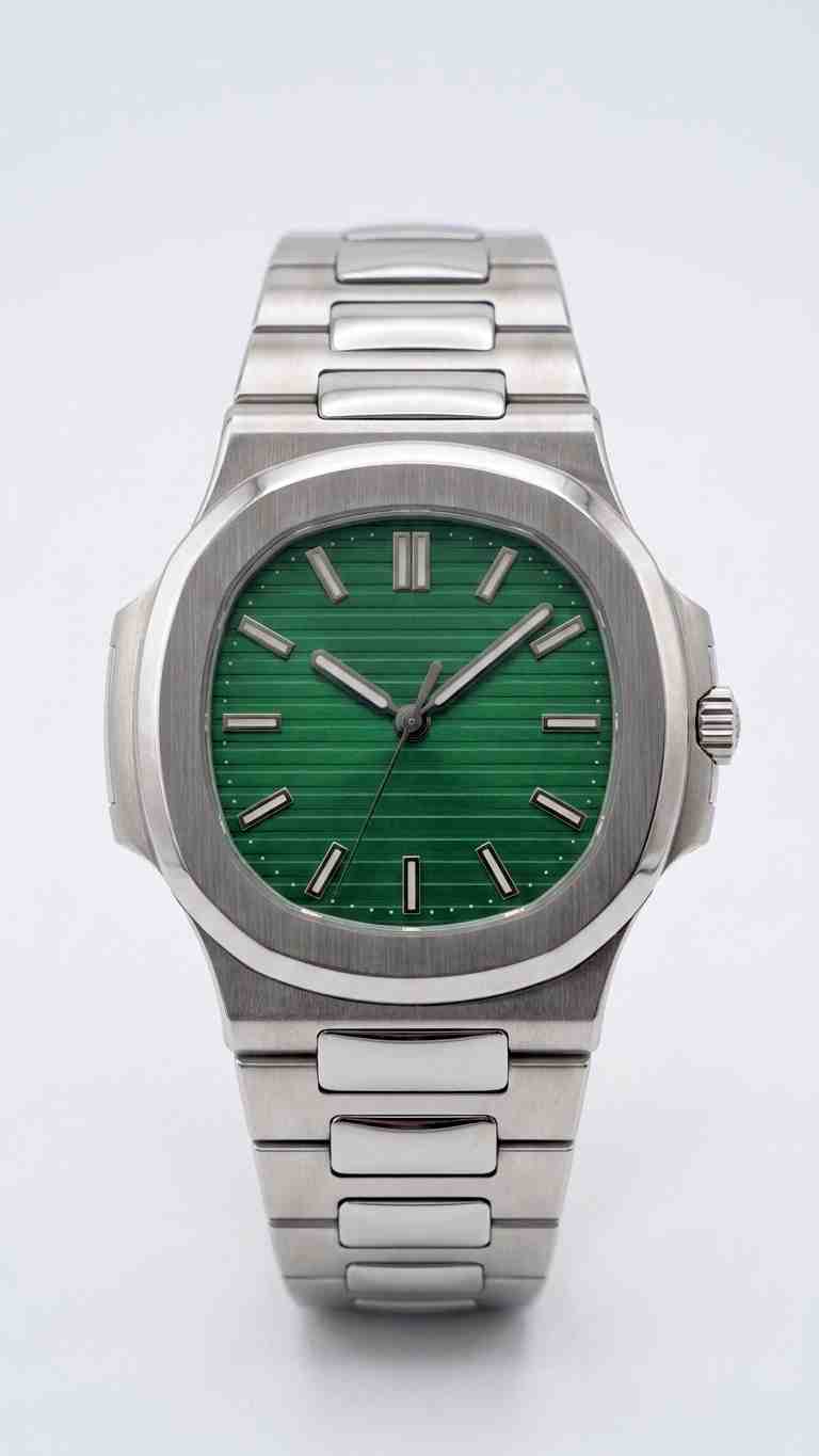 Reloj de acero inoxidable con esfera verde y fecha