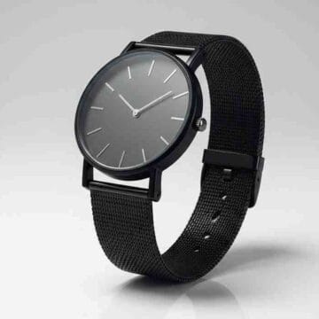 Reloj analogico negro minimalista correa malla metalica