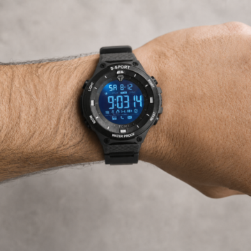 Reloj deportivo digital colocado en la muñeca