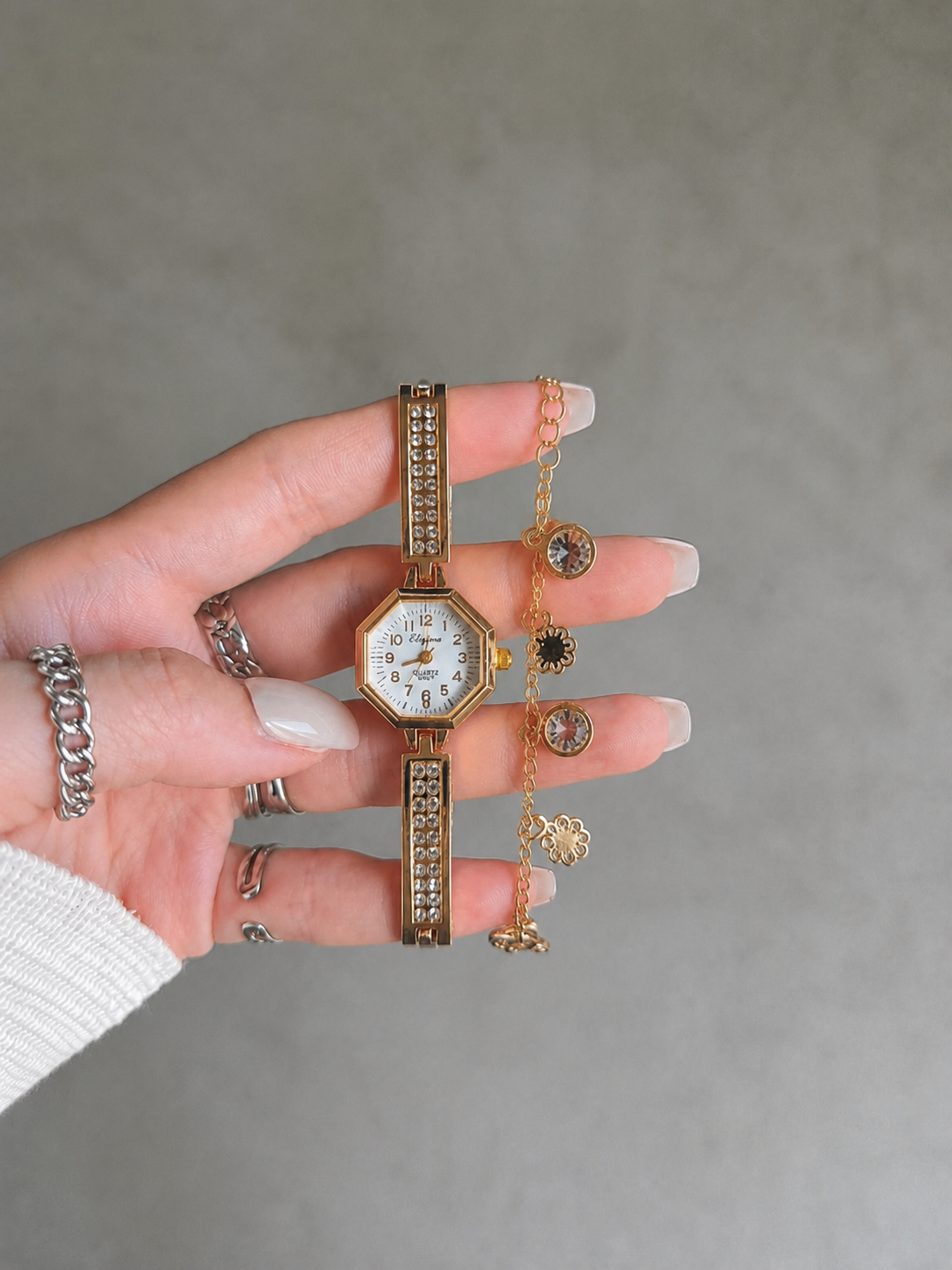 Reloj con Pulsera Brillo Dorado para muje