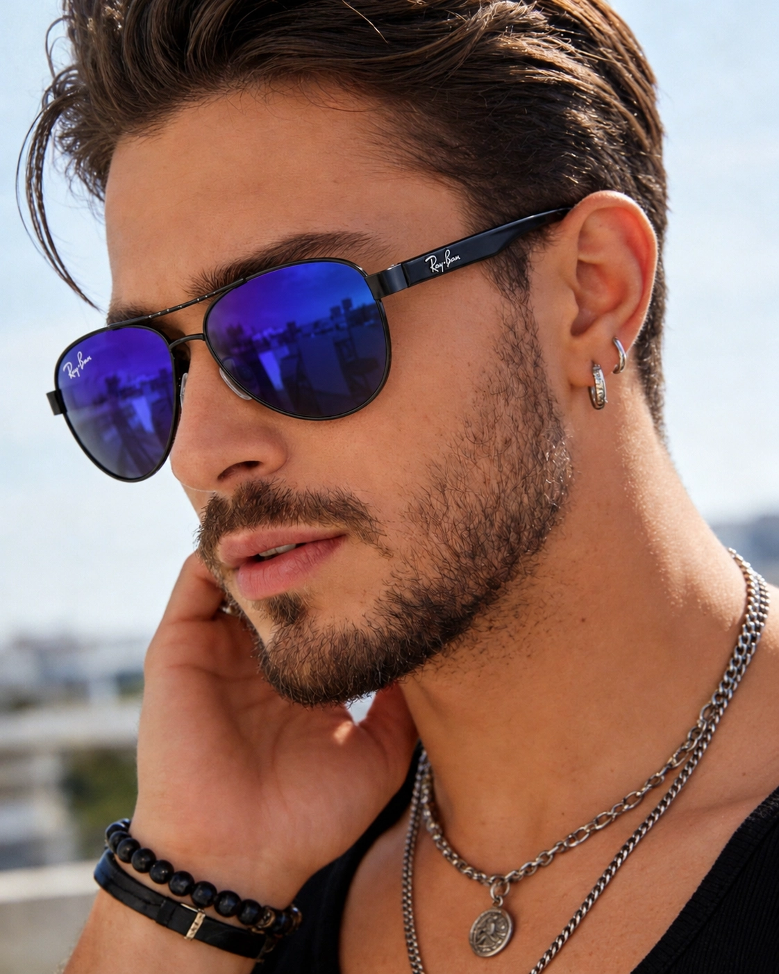 Anteojos de sol aviador unisex con lentes espejados verde y azul