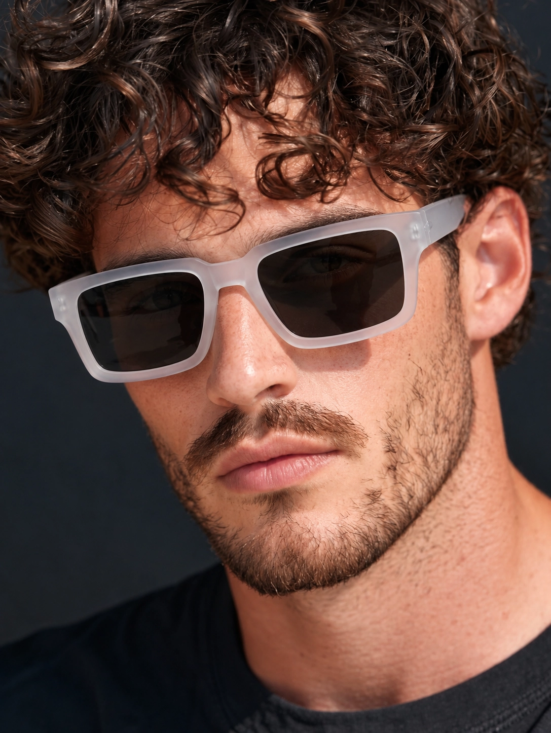 Anteojos de sol con marco translúcido mate y lentes oscuras