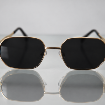 Anteojos rectangulares retro dorados con patillas anchas