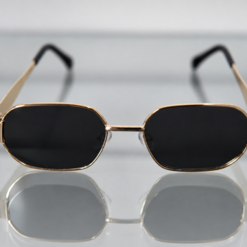 Anteojos de sol retro rectangulares con lentes oscuros vistos de frente
