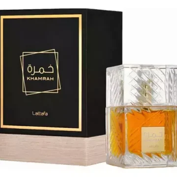 Perfume Khamrah en caja con detalles dorados